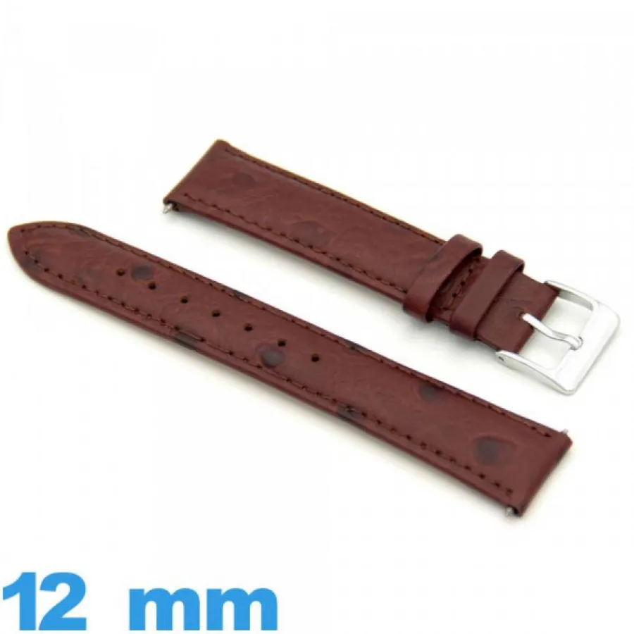Bracelet Cuir Pour Montre-Bracelet 12 mm Rouge Bordeaux de montre Rembourré Vrai cuir Cuir autruche