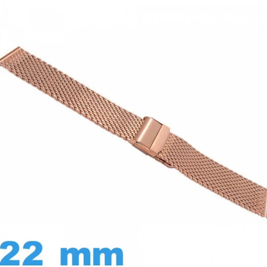 Bracelet Métal|Bracelet Maille Milanaise-Bracelet acier or rose 22mm Maille Milanaise de montre
