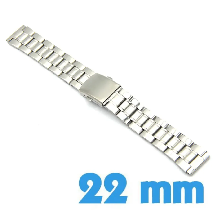 Bracelet Métal-Bracelet Acier pour Montre 22 mm Argenté Fermoir Déployant