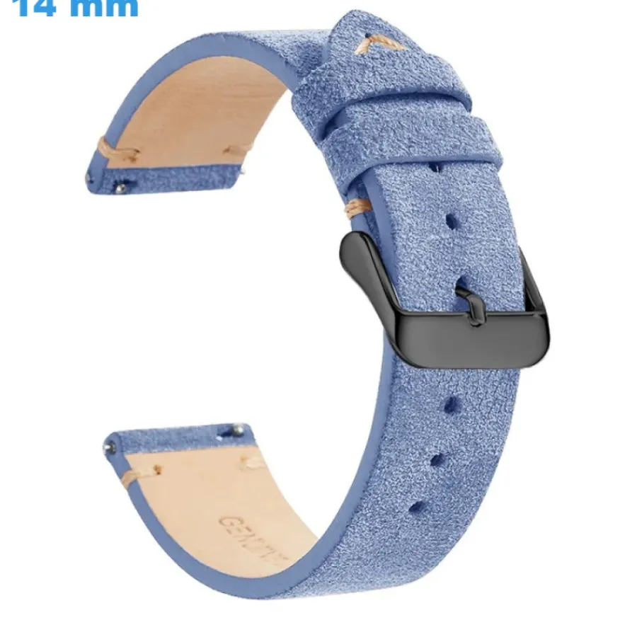 Bracelet Cuir Pour Montre-Bracelet Ardillon 14 mm Cuir véritable Bleu de montre