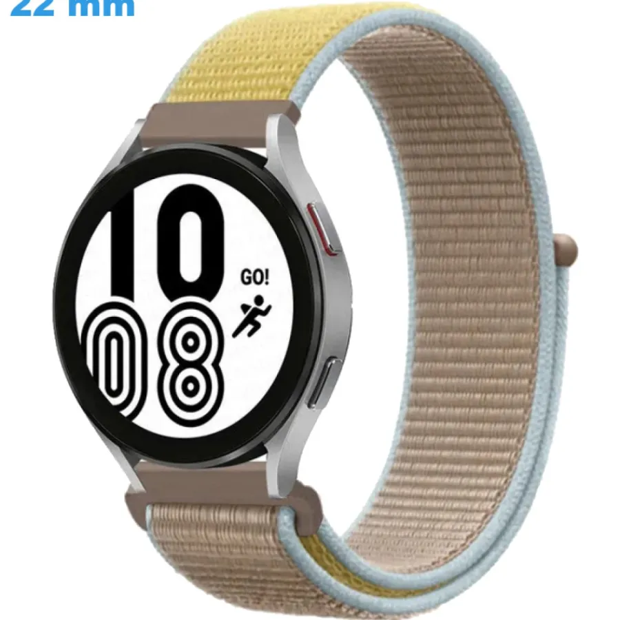 Bracelet Tissu-Bracelet Beige et Jaune 22 mm Nylon pour montre Velcro