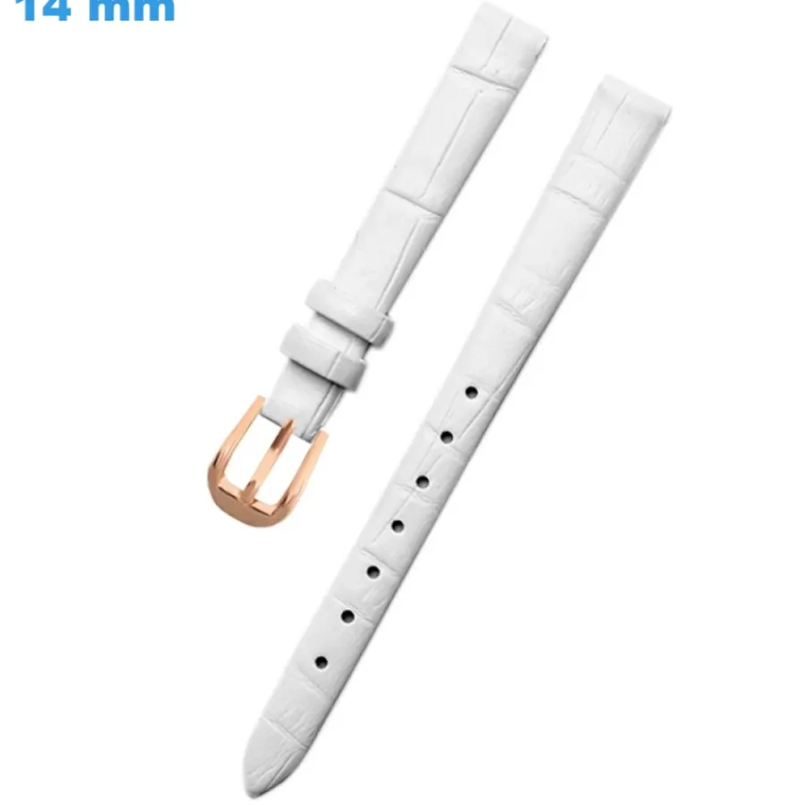 Bracelet Cuir Pour Montre-Bracelet Blanc 14 mm Cuir véritable pour montre Ardillon