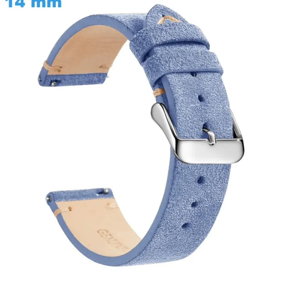 Bracelet Cuir Pour Montre-Bracelet Bleu 14 mm Cuir véritable de montre boucle Ardillon