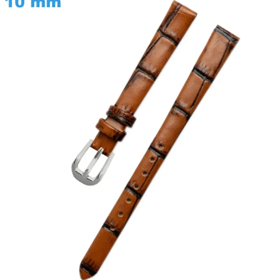 Bracelet Cuir Pour Montre-Bracelet boucle Ardillon 10 mm Cuir véritable Brun montre