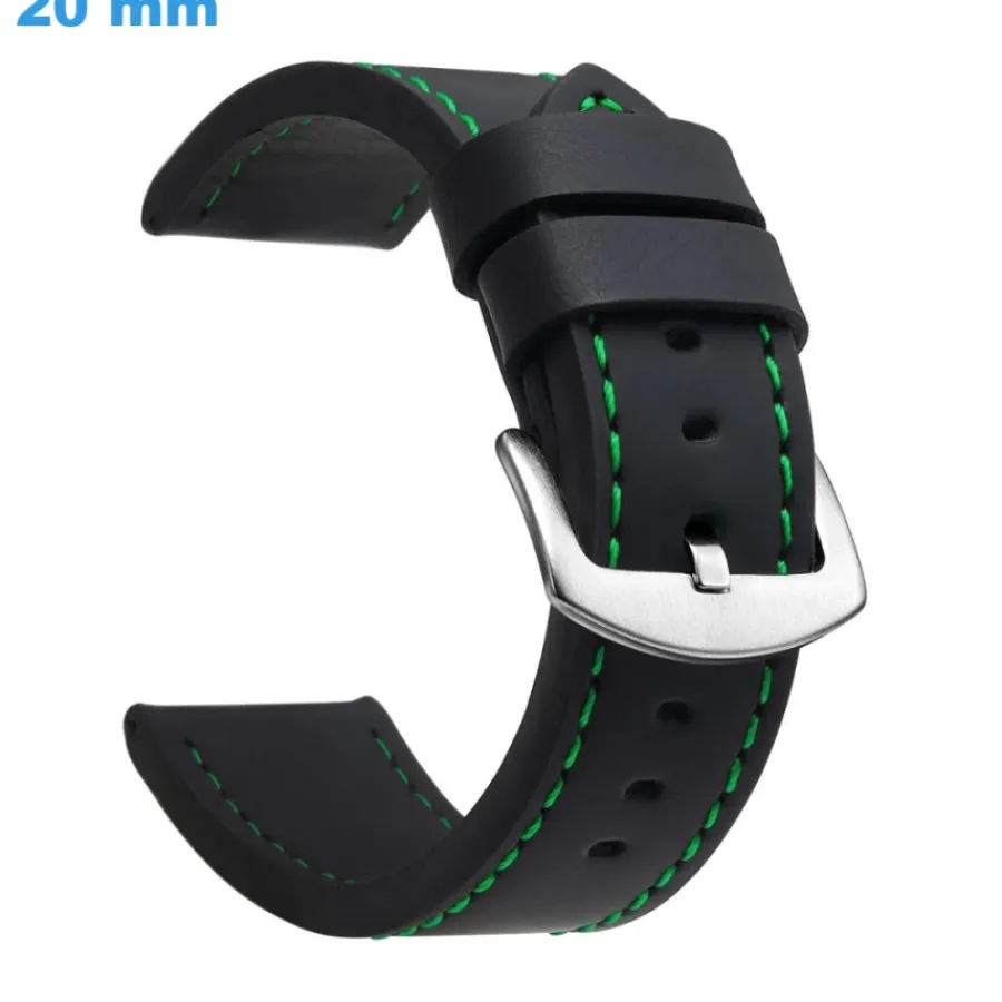 Bracelet Cuir Pour Montre-Bracelet boucle Ardillon 20 mm Cuir Synthétique Noir de montre