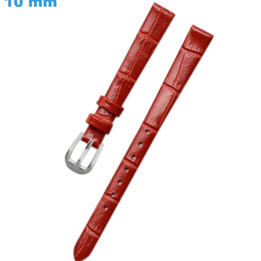 Bracelet Cuir Pour Montre-Bracelet boucle Ardillon 10 mm Cuir véritable Rouge montre