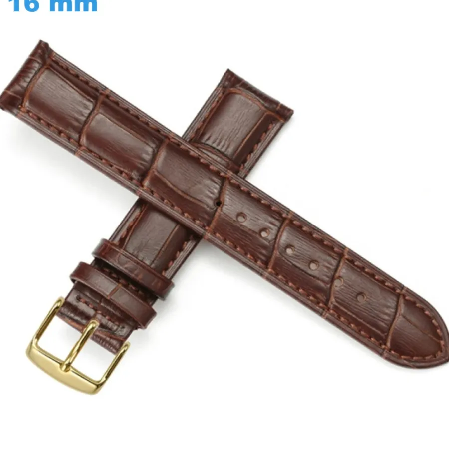 Bracelet Cuir Pour Montre-Bracelet boucle Ardillon 16 mm Cuir véritable Brun pour montre