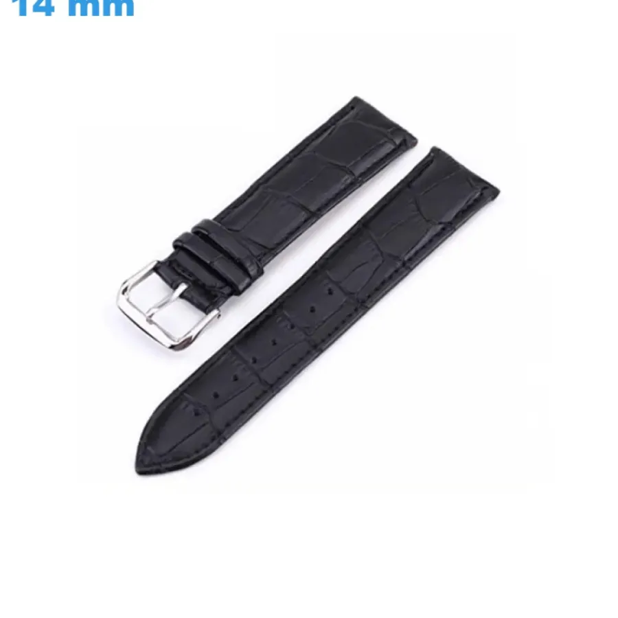Bracelet Cuir Pour Montre-Bracelet boucle Ardillon 14 mm Cuir véritable Noir de montre