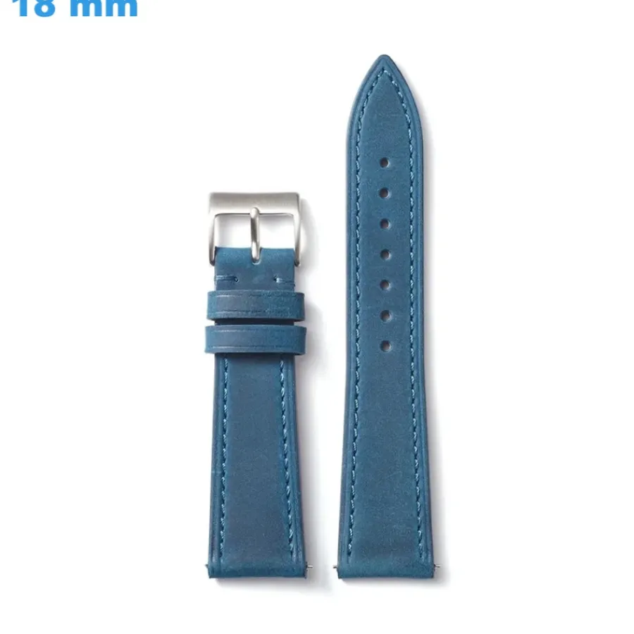 Bracelet Cuir Pour Montre-Bracelet boucle Ardillon 18 mm Cuir véritable Bleu de montre