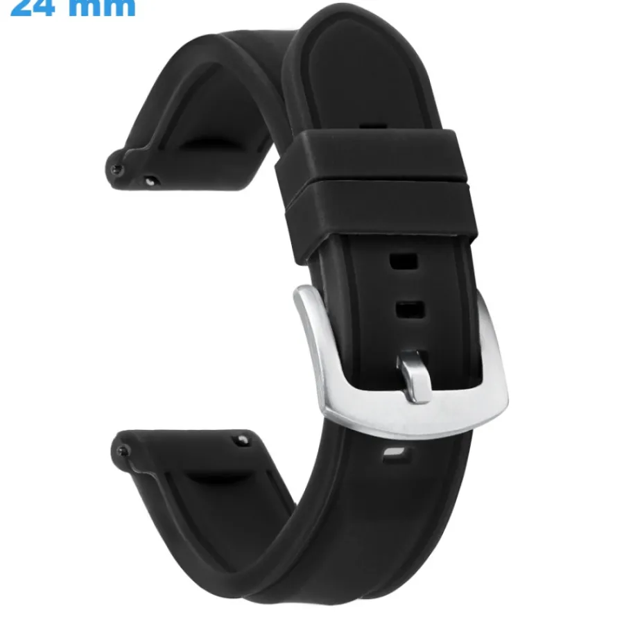 Bracelet Silicone-Bracelet boucle Ardillon 24 mm Caoutchouc Noir pour montre