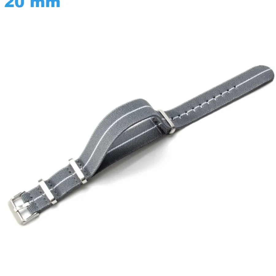 Bracelet Tissu-Bracelet boucle Ardillon 20 mm Nylon Gris de montre