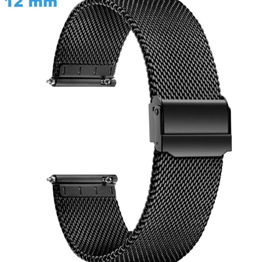 Bracelet Métal-Bracelet Coulissant Noir 12 mm Acier Inoxydable de montre