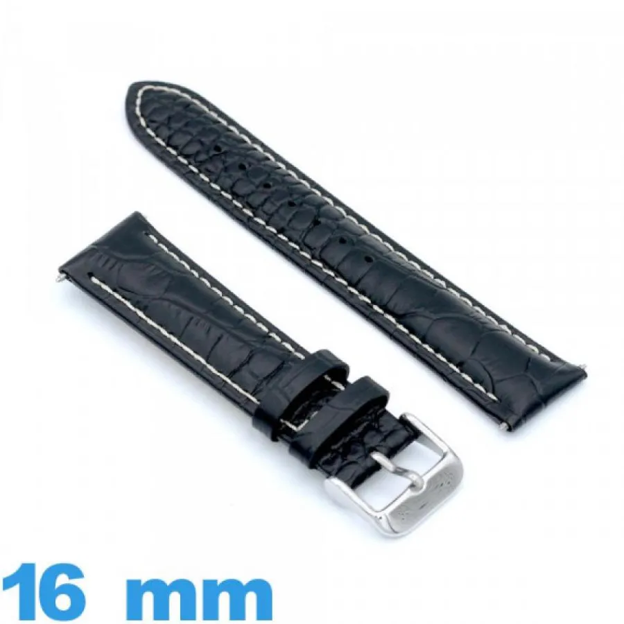 Bracelet Cuir Pour Montre-Bracelet Cuir de veau véritable de luxe à motif d'écailles noir 16mm de montre