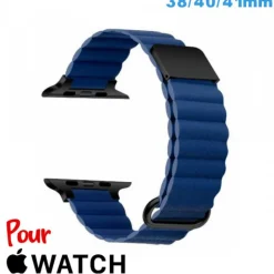 Accessoire Apple Watch-Bracelet Cuir Micro Fibre 38 mm Bleu montre pour Apple Watch
