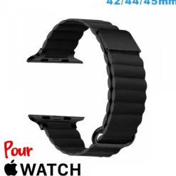 Accessoire Apple Watch-Bracelet Cuir Micro Fibre 42 mm Noir de montre Apple Watch
