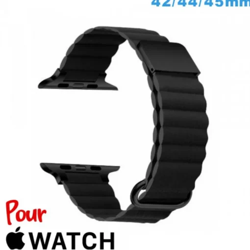Accessoire Apple Watch-Bracelet Cuir Micro Fibre 42 mm Noir de montre Apple Watch