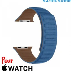Accessoire Apple Watch-Bracelet Cuir Micro Fibre 42mm Bleu montre pour Apple Watch