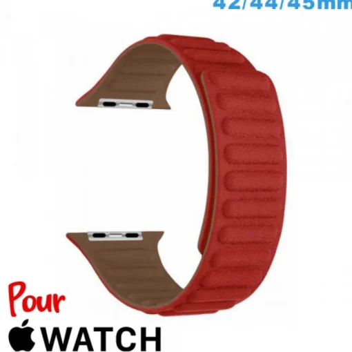 Accessoire Apple Watch-Bracelet Cuir Micro Fibre 42mm Rouge pour montre pour Apple Watch