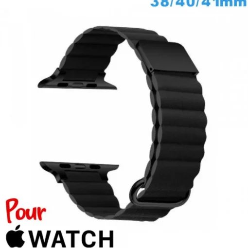 Accessoire Apple Watch-Bracelet Cuir Micro Fibre Noir pour montre Apple Watch 38 mm