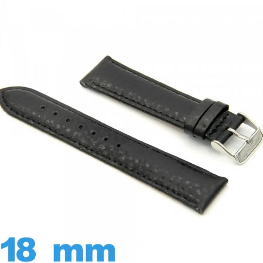 Bracelet Cuir Pour Montre-Bracelet cuir Noir 18mm Rembourré montre Grain Buffalo