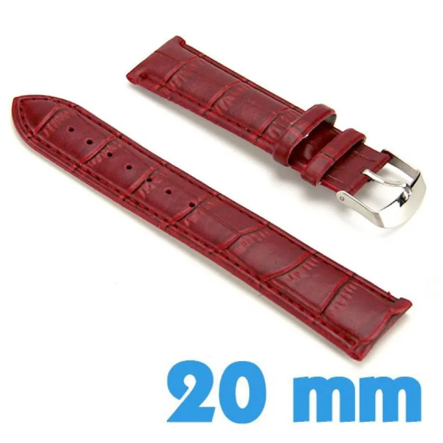 Bracelet Cuir Pour Montre-Bracelet Cuir Synthétique Rouge foncé 20mm montre croco