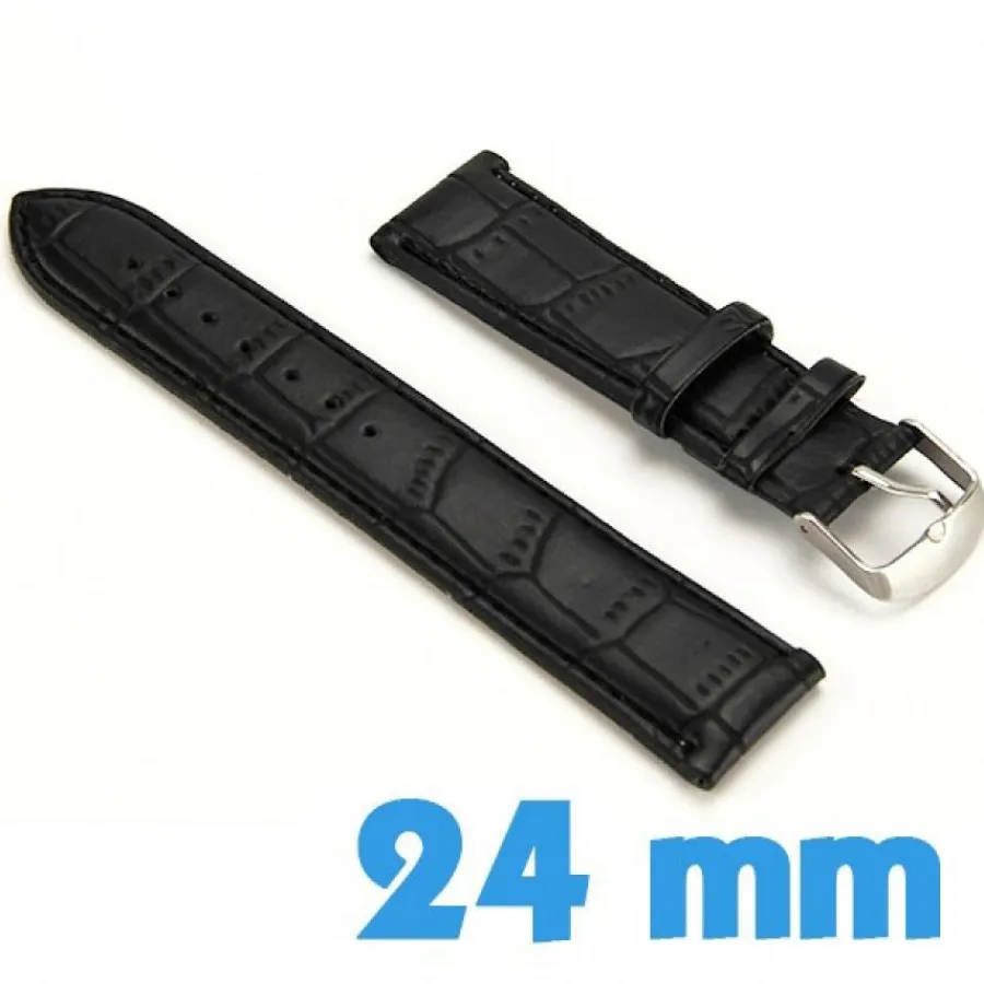 Bracelet Cuir Pour Montre-Bracelet Cuir Synthétique Noir de montre 24mm croco