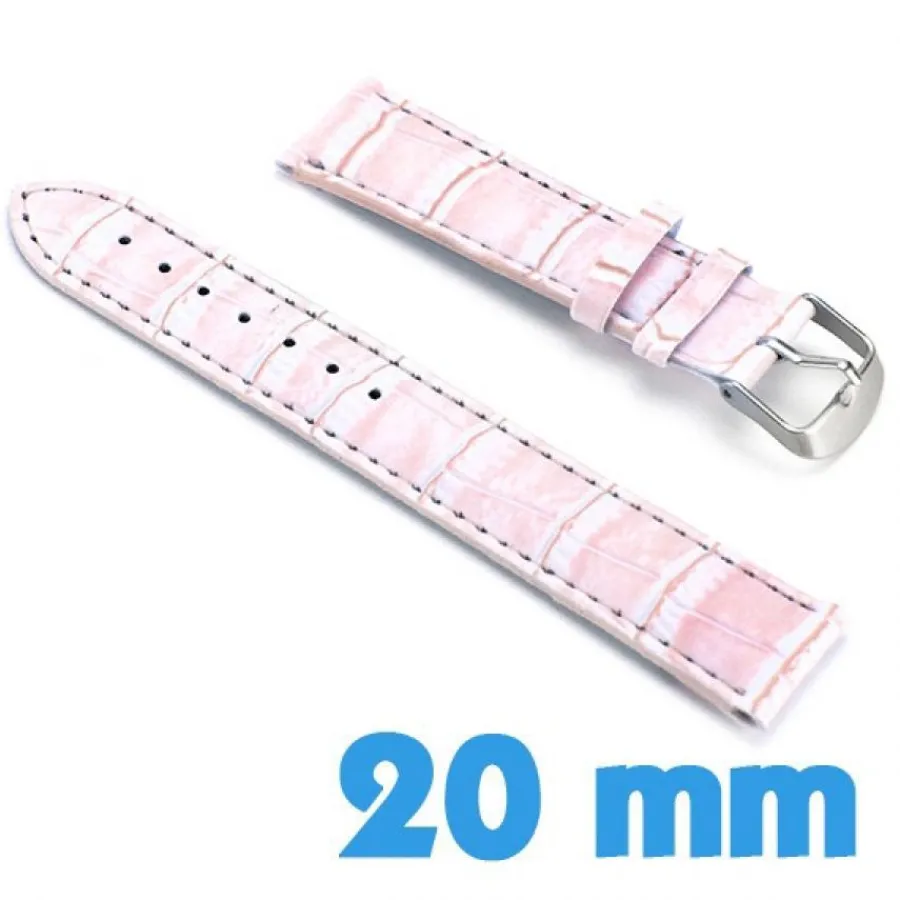 Bracelet Cuir Pour Montre-Bracelet Cuir Synthétique Rose 20mm de montre croco