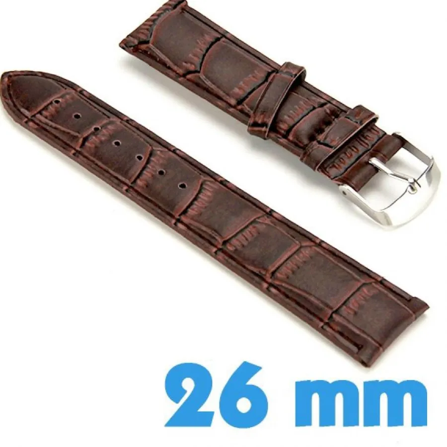 Bracelet Cuir Pour Montre-Bracelet Cuir Synthétique croco Marron foncé de montre 26 mm