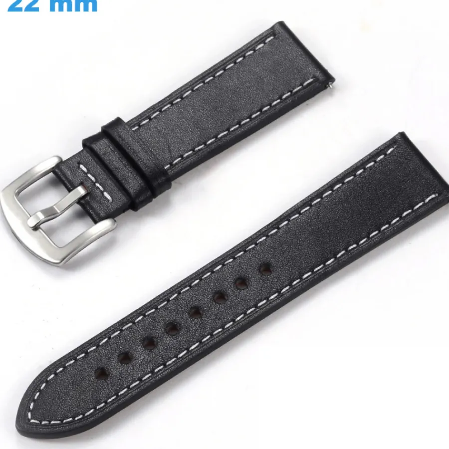 Bracelet Cuir Pour Montre-Bracelet Cuir véritable Ardillon de montre Noir 22 mm