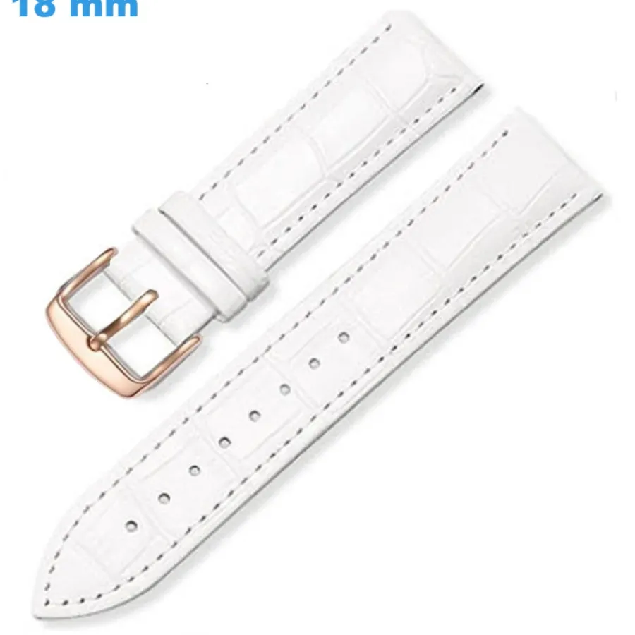 Bracelet Cuir Pour Montre-Bracelet Cuir véritable boucle Ardillon de montre Blanc 18 mm