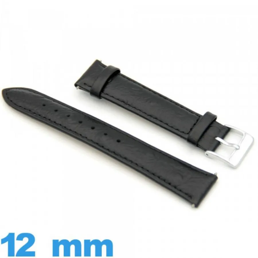 Bracelet Cuir Pour Montre-Bracelet Cuir véritable Noir 12mm  pour montre
