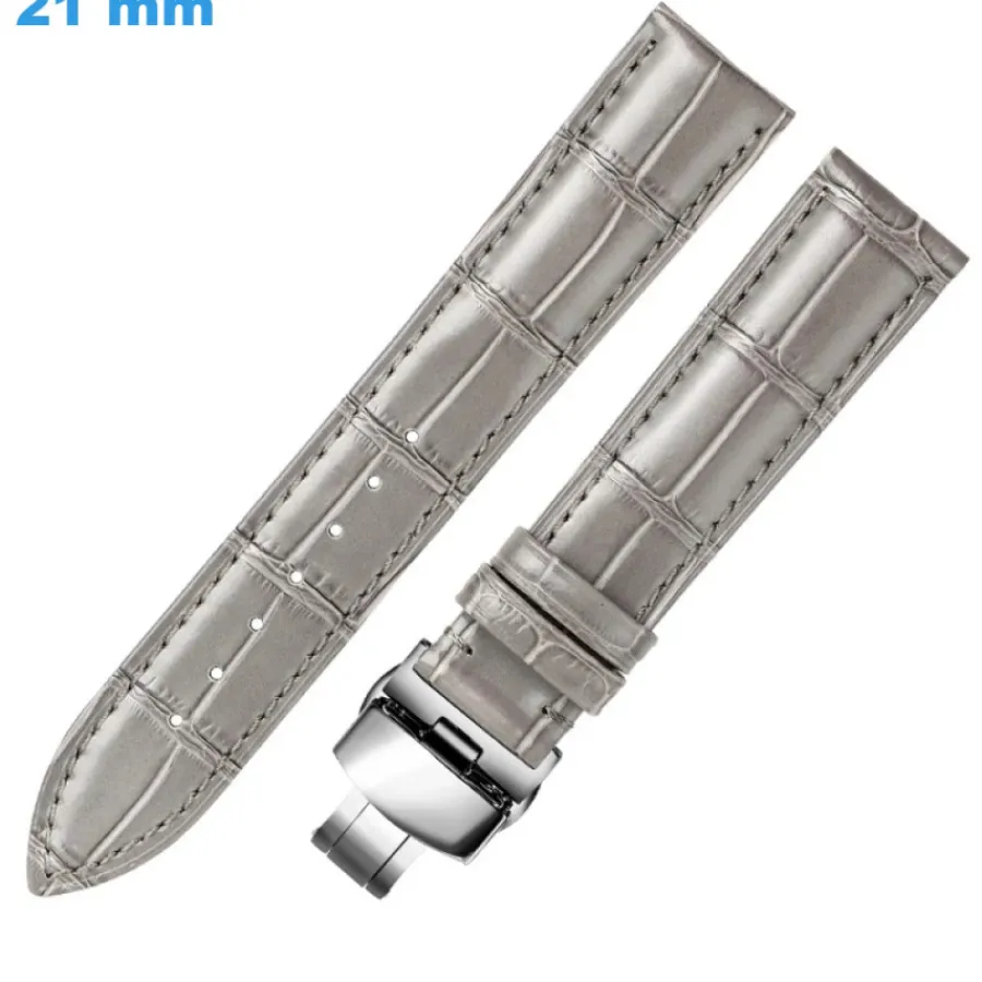 Bracelet Cuir Pour Montre-Bracelet Cuir véritable Papillon de montre Gris 21 mm