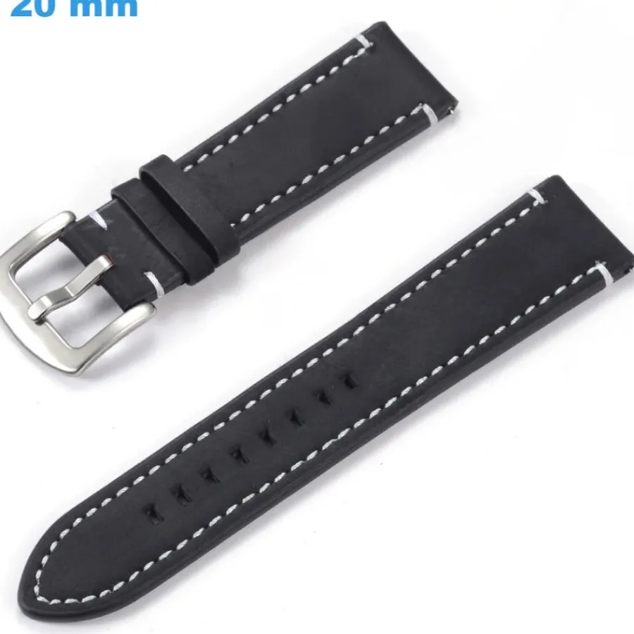 Bracelet Cuir Pour Montre-Bracelet de montre 20 mm Cuir véritable Ardillon Noir