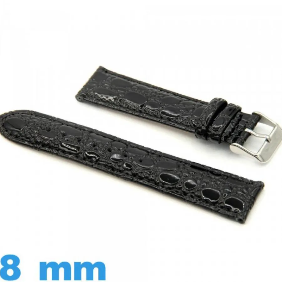 Bracelet Cuir Pour Montre-Bracelet de montre  8 mm Noir cuir véritable Crocodile