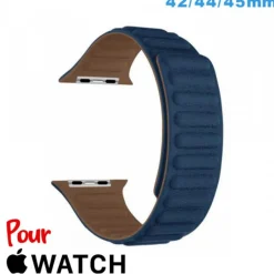 Accessoire Apple Watch-Bracelet de montre Apple Watch Bleu fonce Cuir Micro Fibre 42mm
