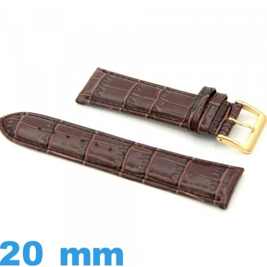 Bracelet Cuir Pour Montre-Bracelet de montre  20mm marron foncé cuir véritable Crocodile