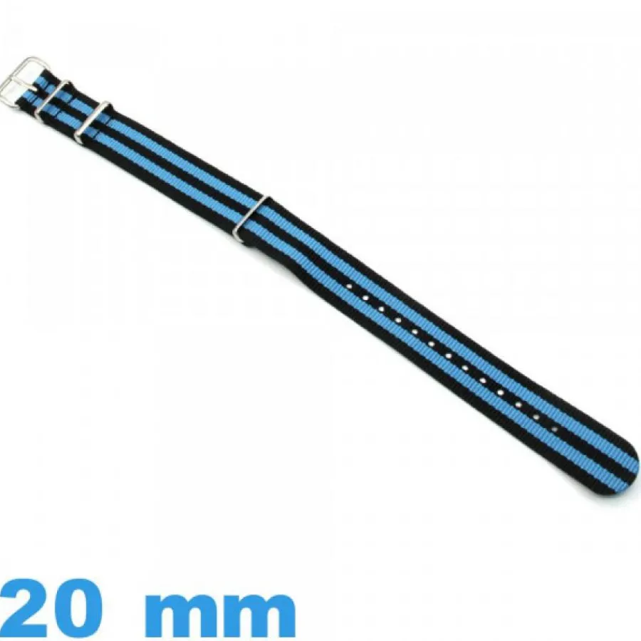 Bracelet Tissu|Bracelet Nato-Bracelet de montre N.A.T.O Noir et Bleu  tissu 20mm
