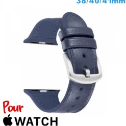 Accessoire Apple Watch-Bracelet de montre pour Apple Watch Bleu Cuir