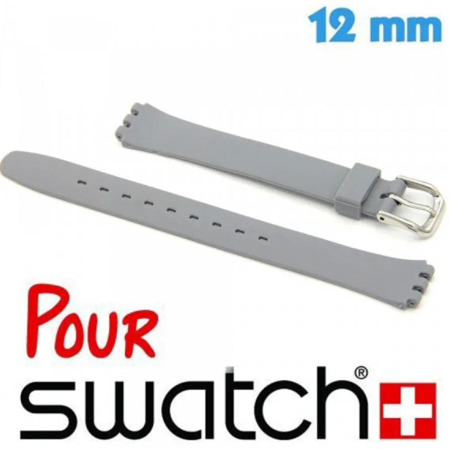 Bracelet Swatch|Bracelet Silicone-Bracelet de montre Swatch Gris Silicone lisse 1,2 cm