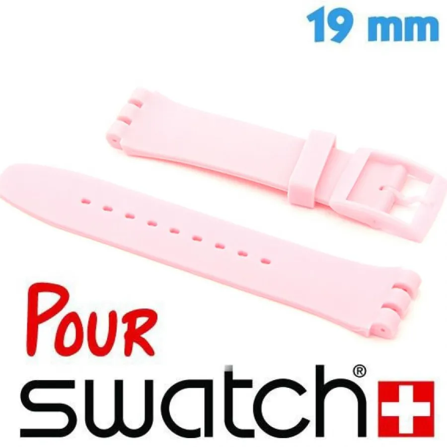 Bracelet Swatch|Bracelet Silicone-Bracelet de montre Swatch Rose Silicone 1.9 cm lisse