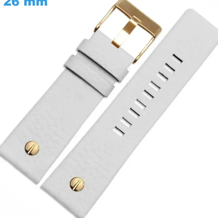Bracelet Cuir Pour Montre-Bracelet fermoir Ardillon 26 mm Cuir véritable Blanc pour montre