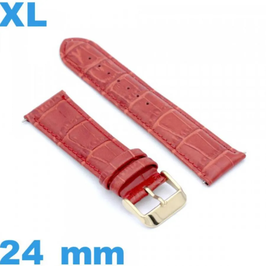 Bracelet Cuir Pour Montre-Bracelet grande longueur Cuir véritable de veau de luxe 24 mm rouge montre