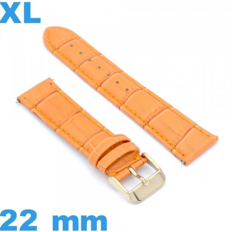 Bracelet Cuir Pour Montre-Bracelet gros poignet Cuir véritable de veau de luxe orange 22mm montre