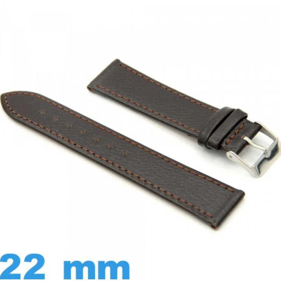 Bracelet Cuir Pour Montre-Bracelet 22mm de montre brun foncé cuir véritable Plat Lisse
