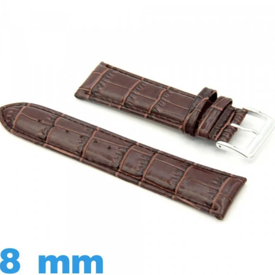 Bracelet Cuir Pour Montre-Bracelet 8mm montre brun foncé cuir Crocodile
