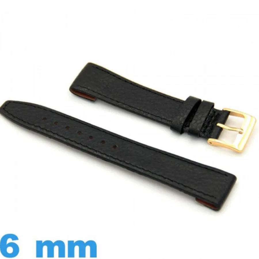 Bracelet Cuir Pour Montre-Bracelet 6mm montre Noir Cuir  Grain Buffle