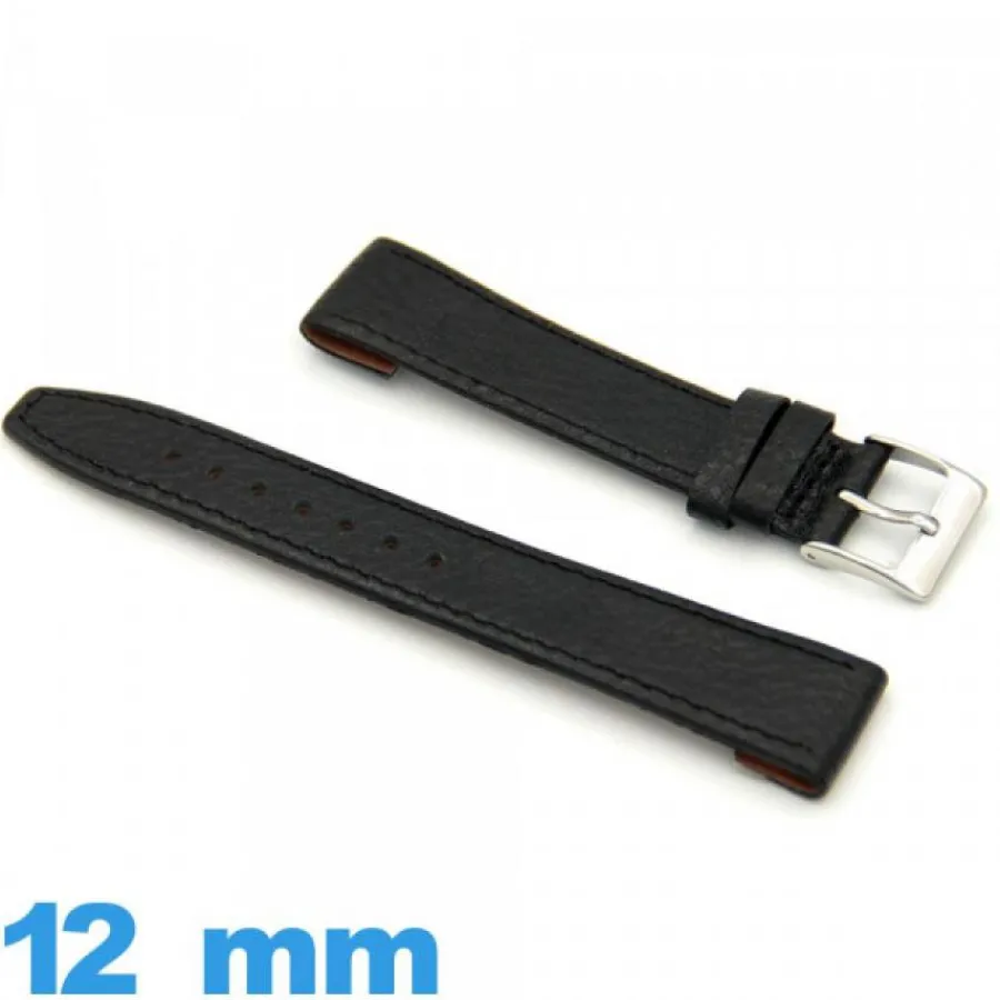 Bracelet Cuir Pour Montre-Bracelet 12mm Noir de montre  Cuir véritable