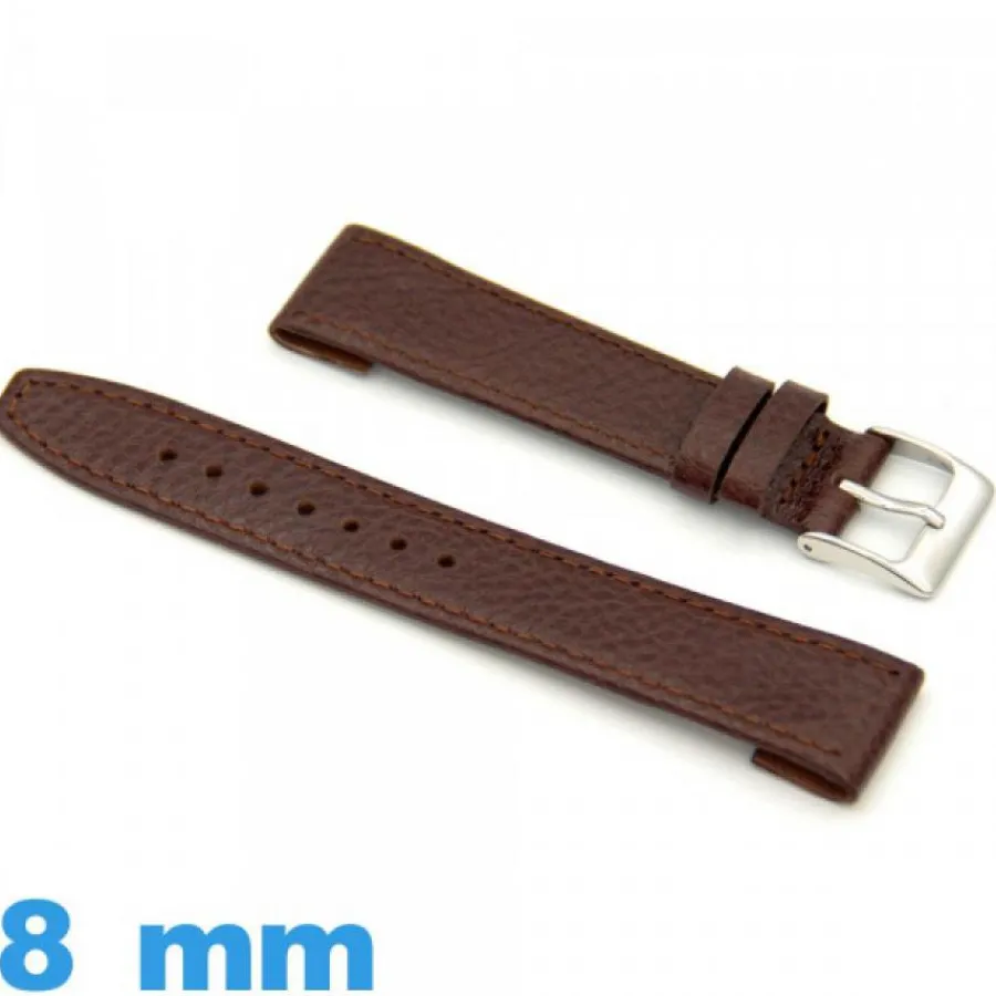 Bracelet Cuir Pour Montre-Bracelet 8mm pour montre brun Cuir Rembourré Grain Buffle