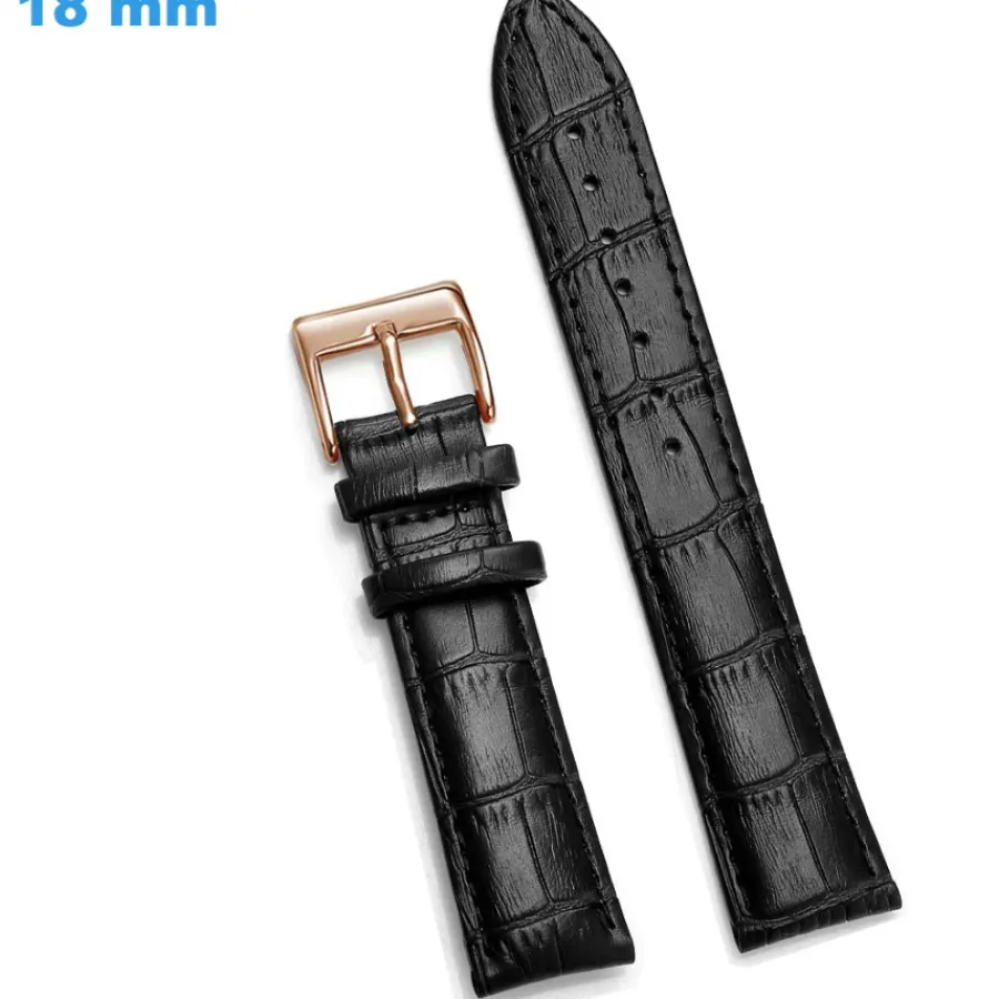 Bracelet Cuir Pour Montre-Bracelet montre 18 mm Cuir véritable Ardillon Noir