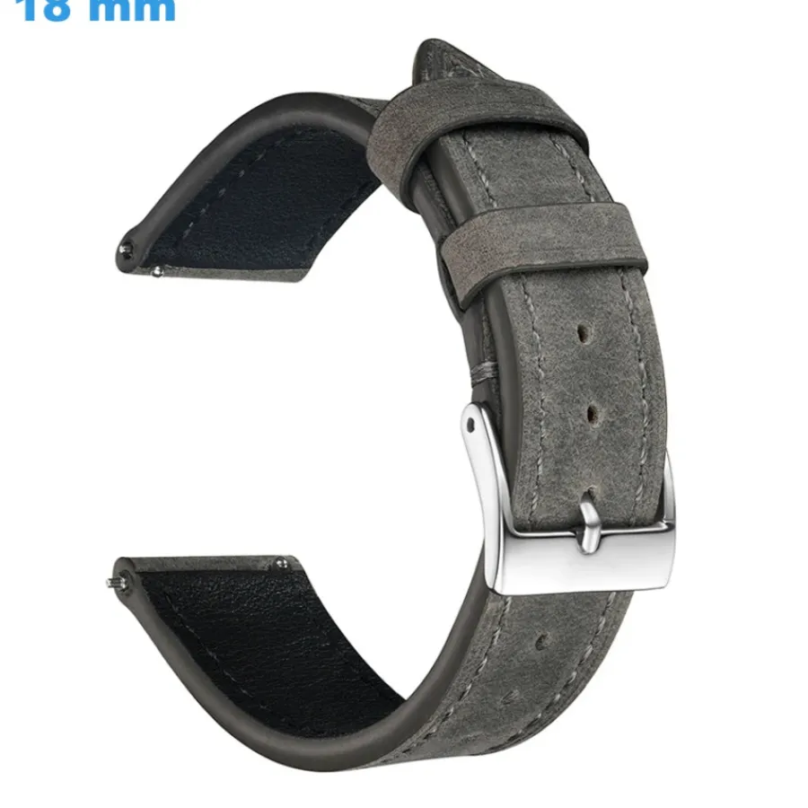 Bracelet Cuir Pour Montre-Bracelet montre 18 mm Cuir véritable boucle Ardillon Gris